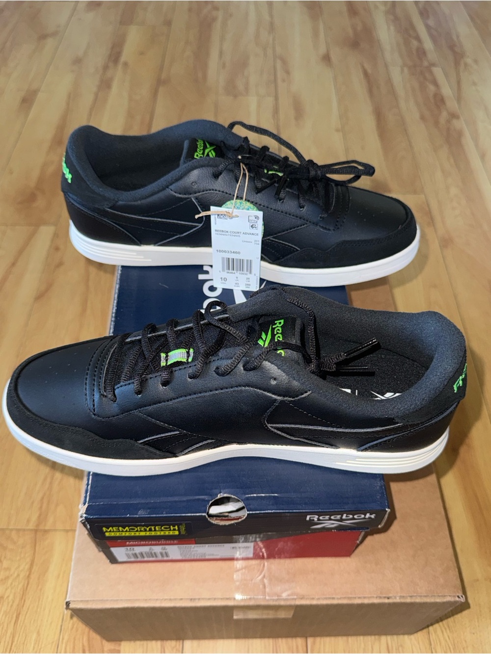 Reebok Men's Memory Tech Court Advance Sneakers with Neon Green Logo- Tennis - Picture 2 of 15